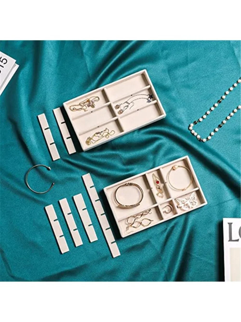 Velvet Jewelry Organizer Tray Set Stackable Ring Earring Necklace Storage Box